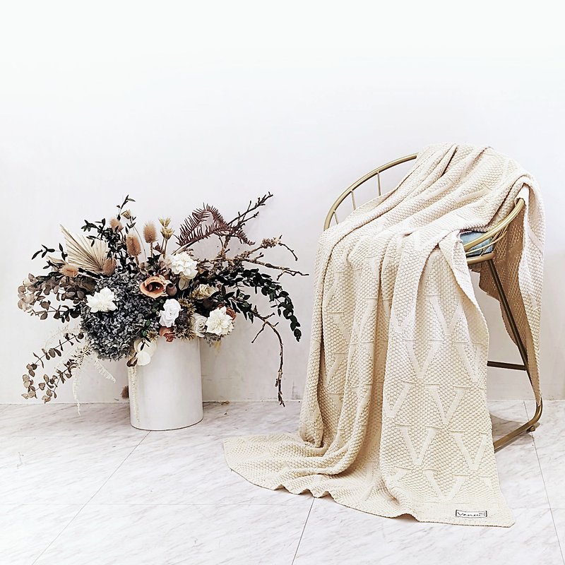 Venus Knit Thin Blanket Set - Made in Taiwan - Shawl Blanket - Knee Blanket - Pillowcase - Blankets & Throws - Cotton & Hemp Khaki