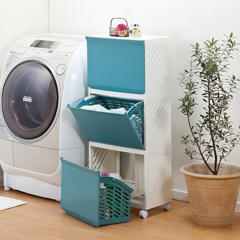 日本平和Heiwa Clevan日製多功能前開三層分類洗衣籃櫃(附輪) - 收納箱/收納用品 - 塑膠 藍色