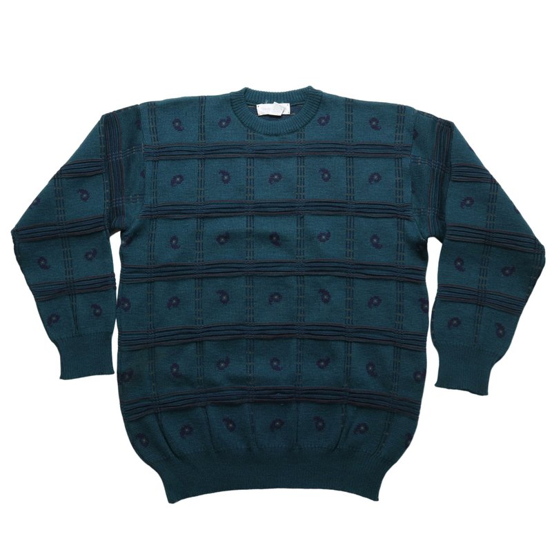 Green Three-dimensional Check Sweater Knitted Sweater - สเวตเตอร์ผู้หญิง - วัสดุอื่นๆ สีเขียว