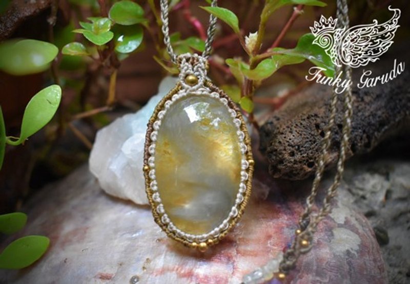 大粒★スモーキーゴールド★ガーデンクォーツ マクラメペンダントgar060 - 項鍊 - 寶石 