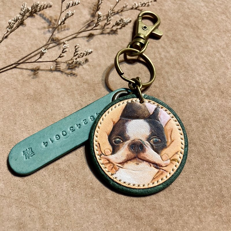 Custom furry kids area/can be made double-sided/cat dog/easy card key ring/custom English - Keychains - Genuine Leather Multicolor