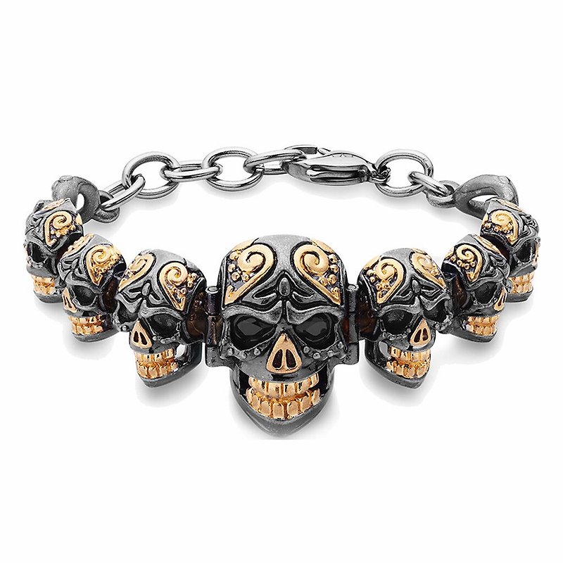 Half-Gold Doom Skull Bracelet - Bracelets - Stainless Steel Black