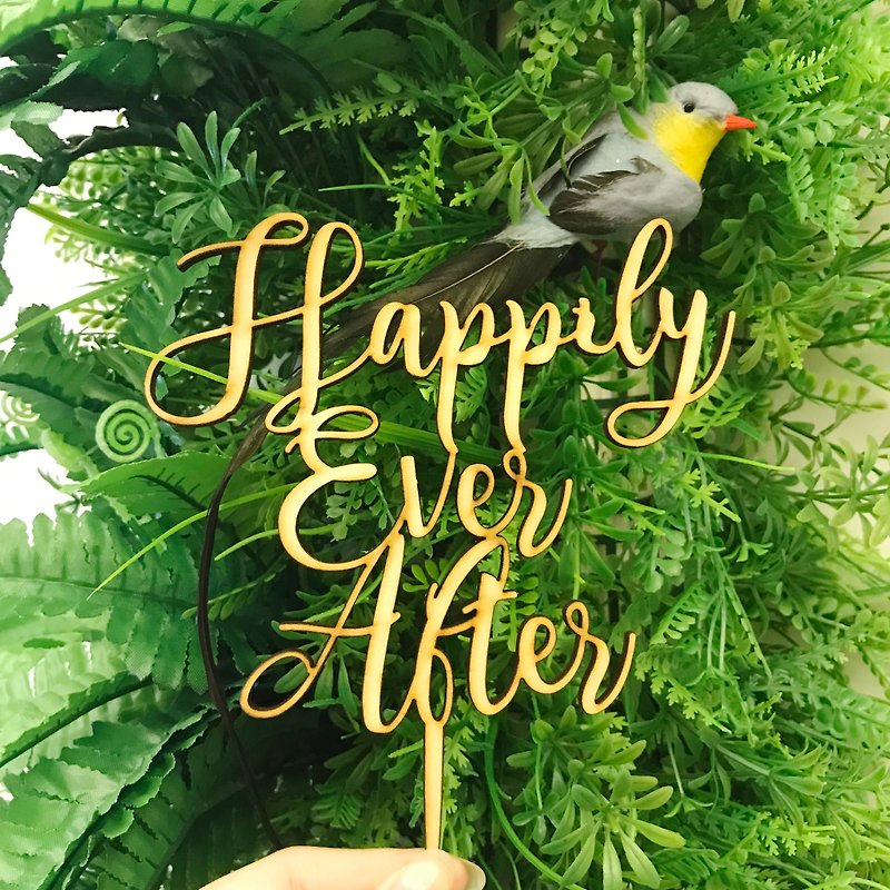 Happily Ever After Cake Topper Decorative props Love Wedding Anniversary Wood - ของวางตกแต่ง - ไม้ สีนำ้ตาล