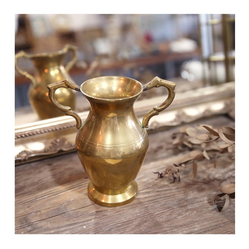 英國老件.黃銅雙耳花瓶.花器.金屬.擺件.筆插.陳列道具#收藏品 - 花瓶/花器 - 其他金屬 