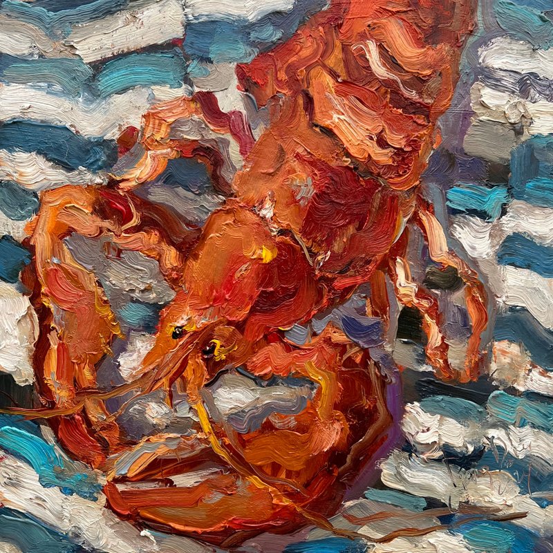 Lobster Painting Lobster Original Art Impasto Painting Semi Abstract - Wall Décor - Cotton & Hemp Orange