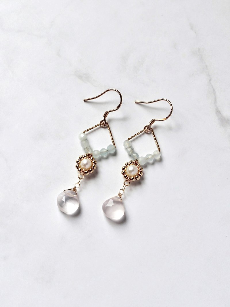 Pink crystal freshwater pearl 925 silver ear hook earrings - Earrings & Clip-ons - Semi-Precious Stones Pink
