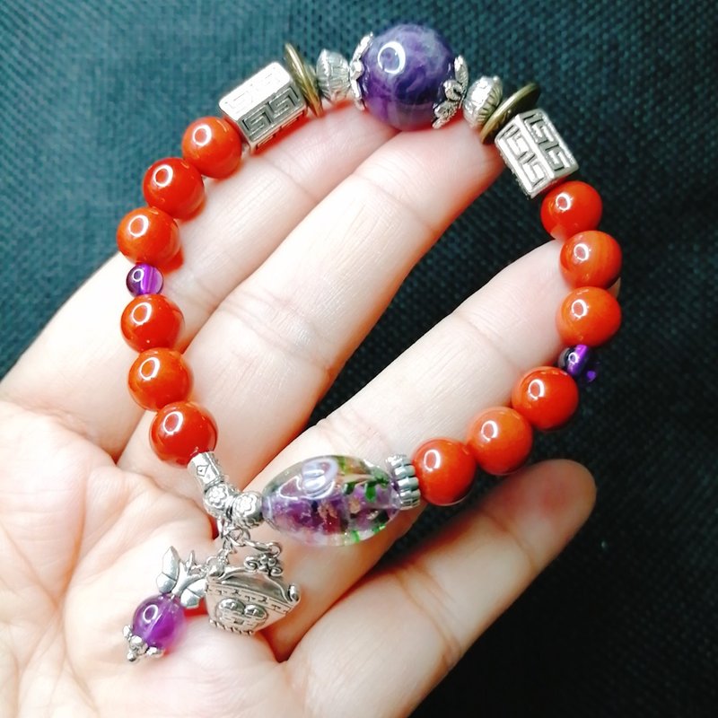 Gold and Silver Treasure Jinyincaibao Amethyst/Southern Red Bracelet - สร้อยข้อมือ - คริสตัล 