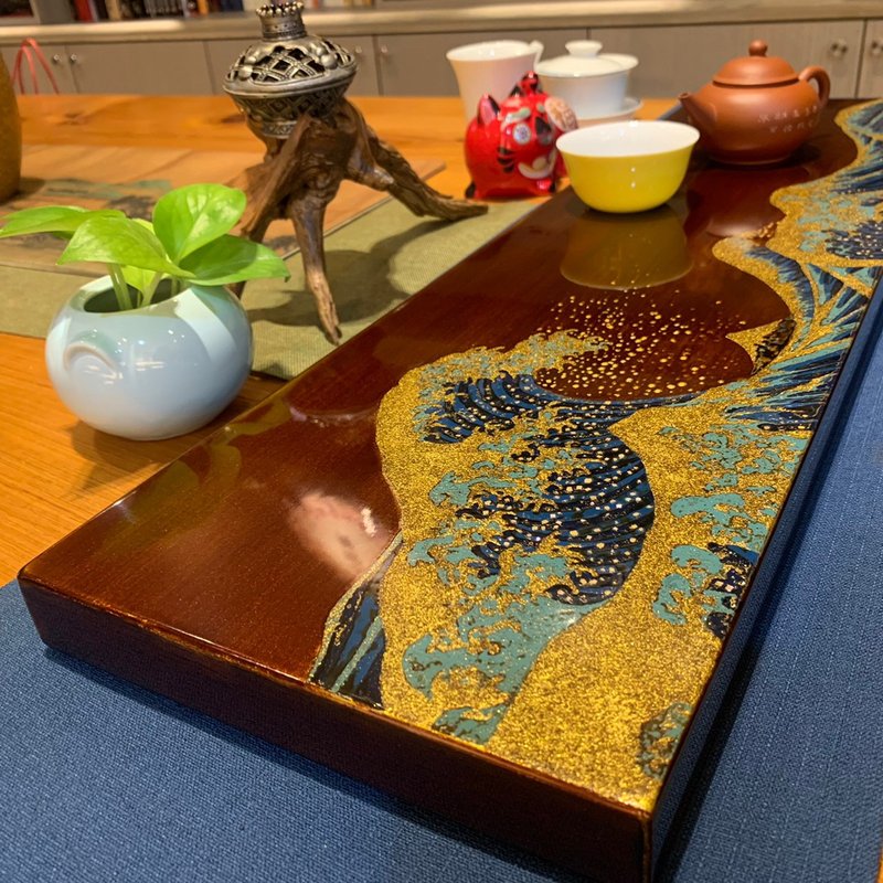 浮世繪大師葛飾北齋風格 - 神奈川沖浪裏漆器板(紅棕) - 擺飾/家飾品 - 木頭 紅色
