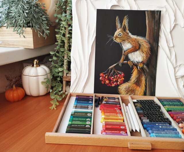 リスの絵の森の絵画肖像画動物アート描画ナナカマドの果実アート