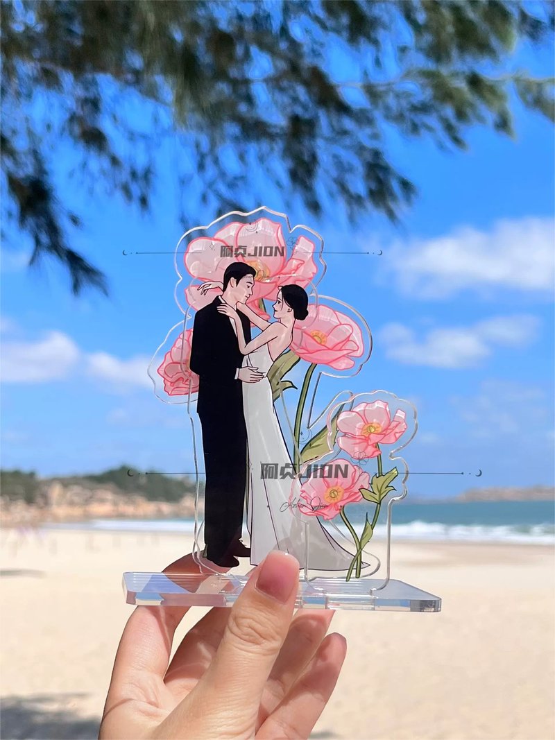 Original authentic acrylic wedding hand-painted stand custom cartoon anime star wedding dress wedding figure ornaments - Items for Display - Glass Pink