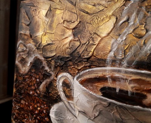 Original Acrylic Painting of a Woman Yellow Gold Coffee Mug