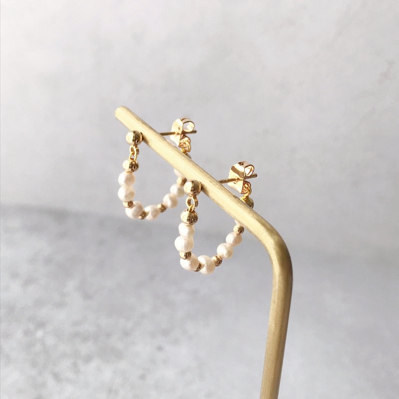 Natural Pearl Gold Plated Ball Beads 925 Stud Earrings Earrings Bride Bridesmaid Sister Gift - Earrings & Clip-ons - Pearl Gold