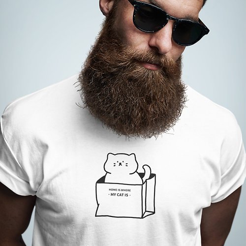 hipster MY CAT IS 中性短袖T恤 白色 貓咪家聖誕交換禮物文青設計