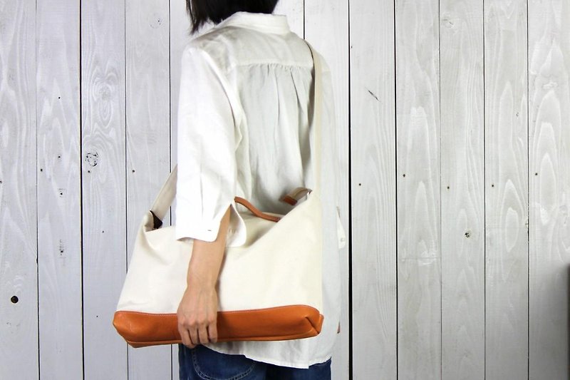 nomad / generated Kurashiki canvas x leather shoulder bag - Handbags & Totes - Cotton & Hemp Green