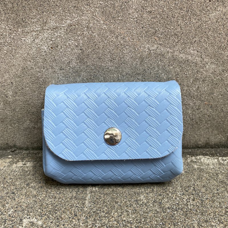 Leather Cowhide Colorful Zero Card Holder-Light Blue Woven Wallet Coin Wallet Card Holder Exchange Gift Valentine's Day - Wallets - Genuine Leather Blue