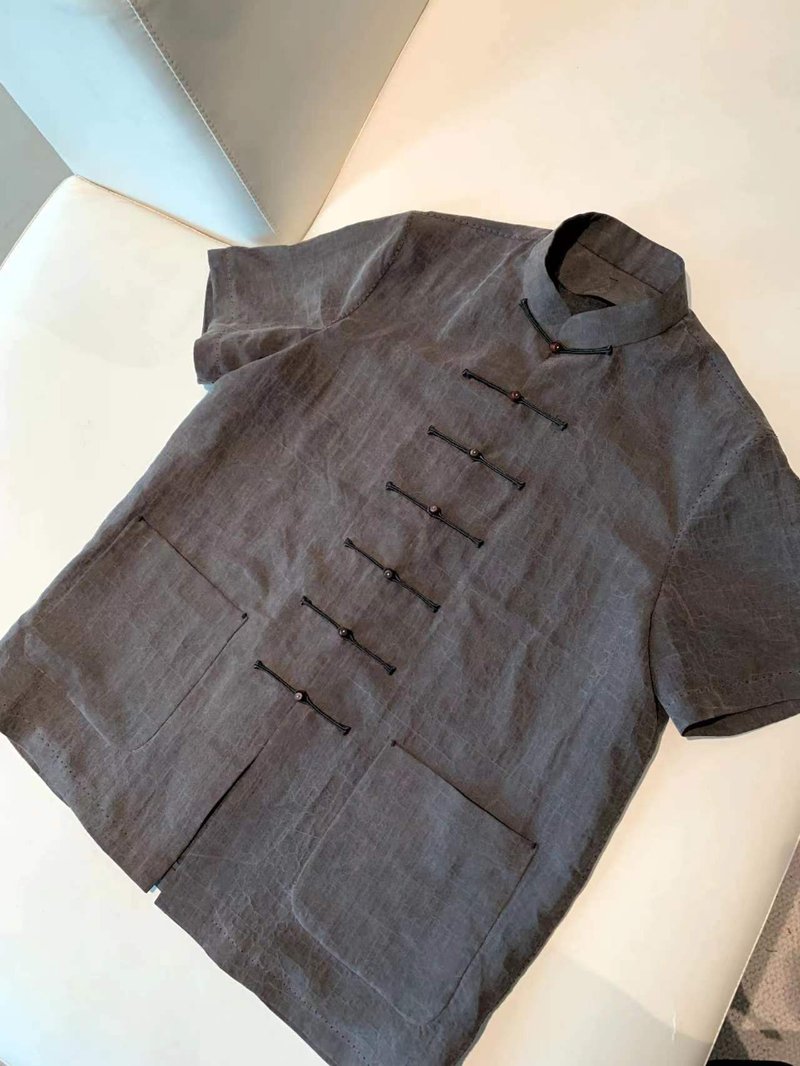 真絲唐裝純手工龜裂紋男 - 其他 - 絲．絹 灰色
