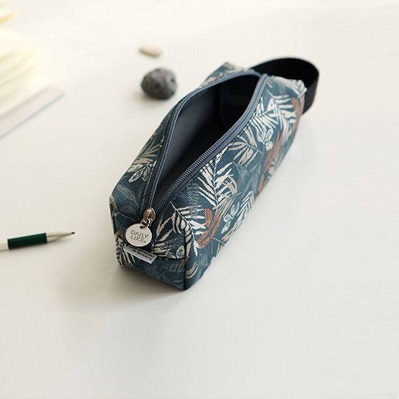 Dailylike method holding canvas portable pencil case - 04 blue leaves, E2D48514 - กล่องดินสอ/ถุงดินสอ - กระดาษ สีเขียว