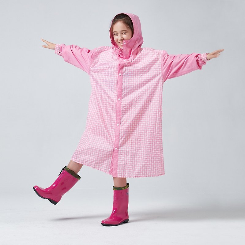 BAOGANI寶嘉尼 B07 兒童雨衣 千鳥格背包(粉紅) - 雨傘/雨衣 - 防水材質 粉紅色