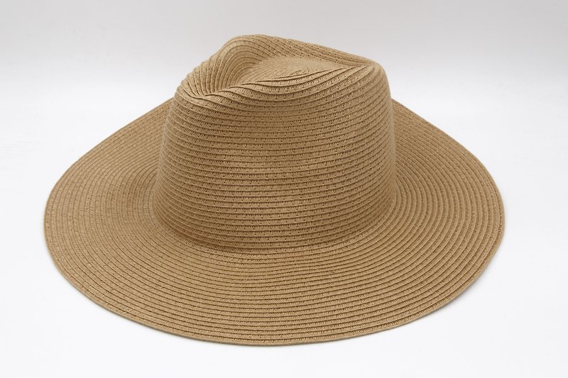 【Paper Home】 Large brim gentleman hat (brown) paper thread weaving - Hats & Caps - Paper Brown