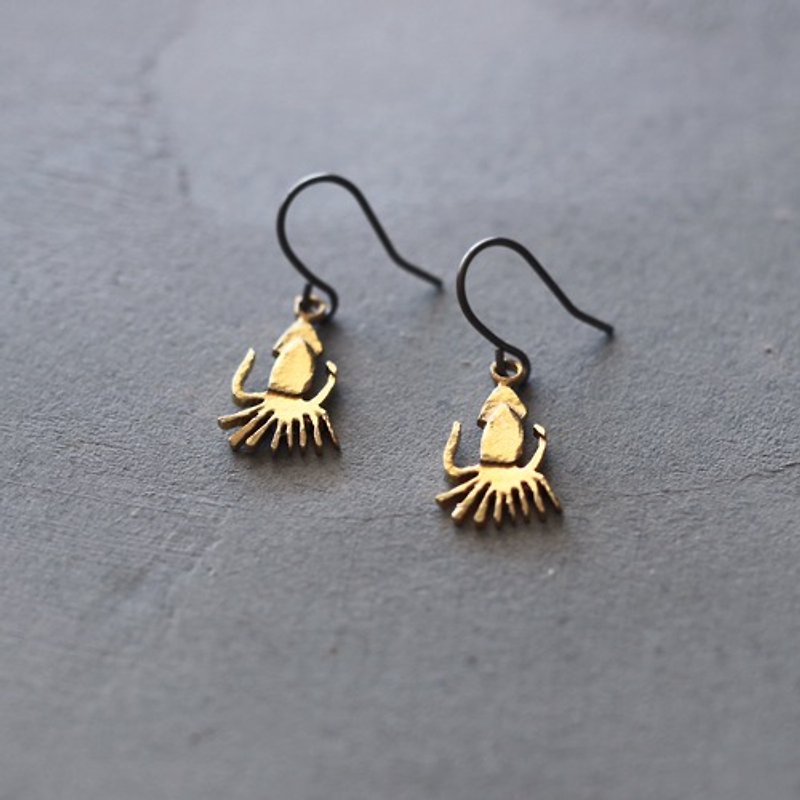 Squid earrings Clip-On P556 - ต่างหู - โลหะ สีทอง