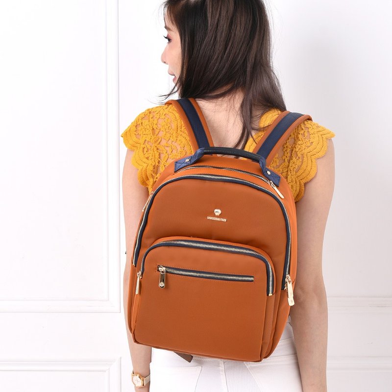 Business Light Travel Two-color Backpack Decompression Beautiful Elegant Commuter Bag-Trendy Blue Orange - กระเป๋าเป้สะพายหลัง - ไนลอน สีส้ม