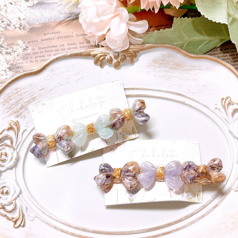 Retro air-dried flower bow hairpin duckbill clip - Hair Accessories - Plants & Flowers Purple
