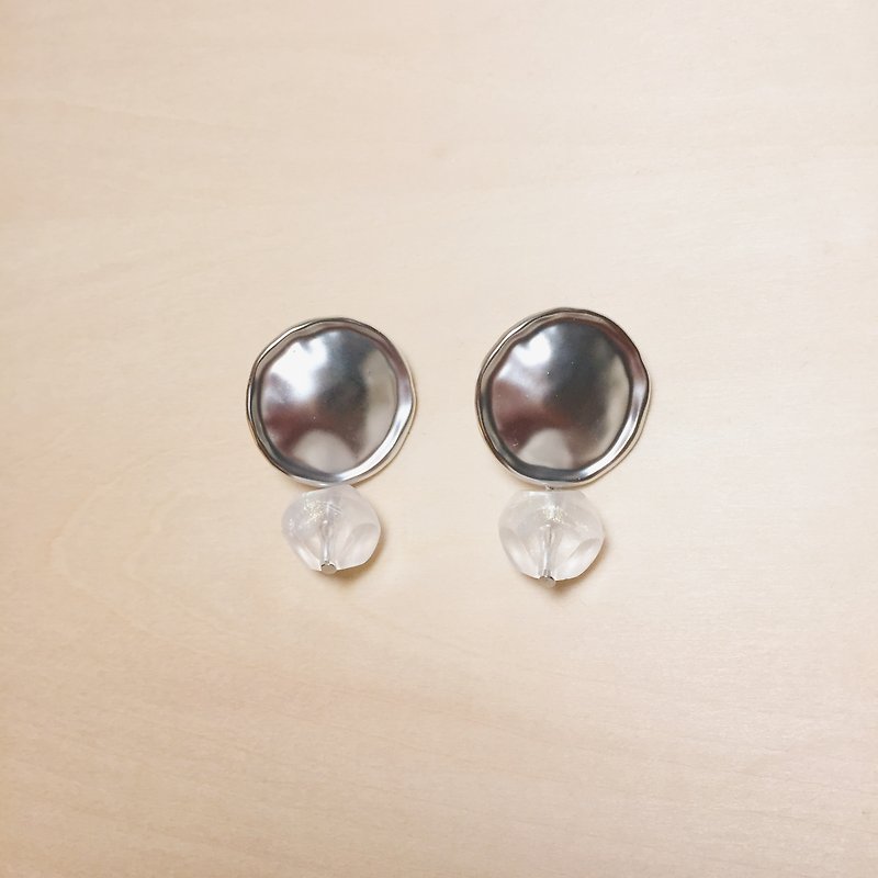 復古銀色兩用可拆透明珠耳環 - 耳環/耳夾 - 樹脂 透明