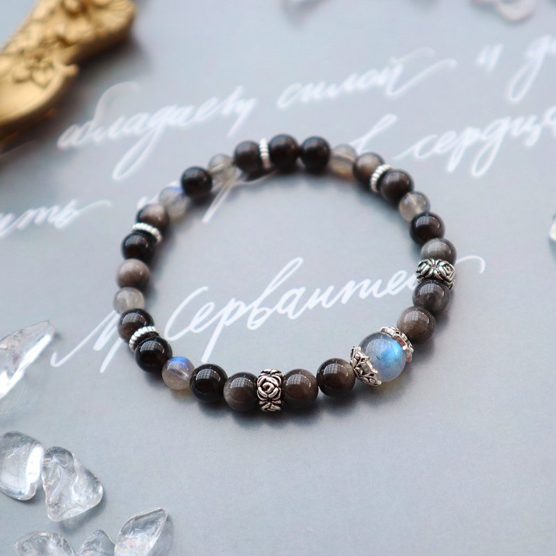 Labradorite x Silver Obsidian│925 Sterling Silver Natural Stone Crystal Bracelet - Bracelets - Crystal Multicolor