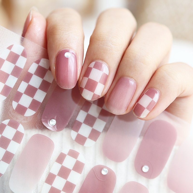 【Lunacaca Gel Nail Sticker】C00992 Red Wine Cube Simple and Easy to Use | Does Not Hurt Real Nails - ยาทาเล็บ - พลาสติก 