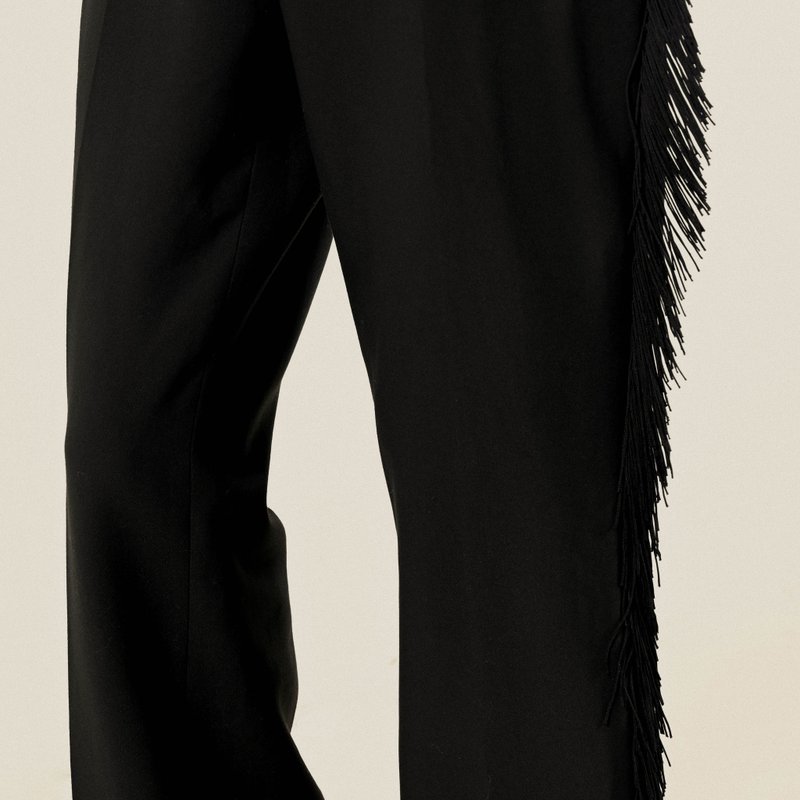 【NaSuBi Vintage】Upcycling流蘇綴飾古著長褲 - 女長褲 - 其他人造纖維 黑色