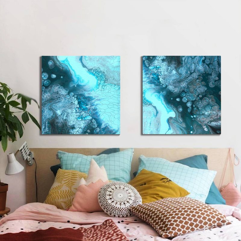 Acrylic. Poster on Wall. Waterscape. Digital art. Print on canvas. Sea. Abstract - Posters - Cotton & Hemp Blue