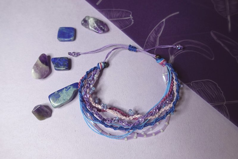 Moon Sky Water Wave - Wax Thread Bracelet - สร้อยข้อมือ - วัสดุกันนำ้ สีม่วง