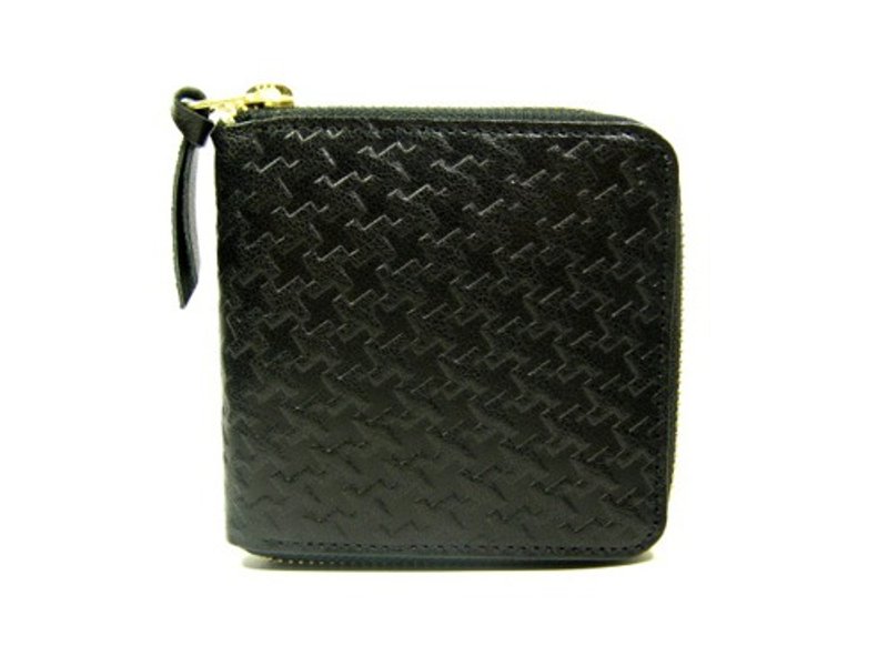 Cross-line BOX bifold wallet in buffalo leather - Wallets - Genuine Leather Black