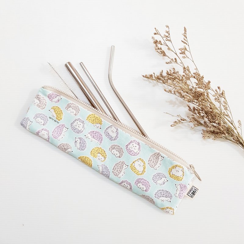 [Baby Hedgehog-Green] Cutlery Bag Straw Bag Environmental Pencil Bag Brush Bag Christmas Exchange Gift - Storage - Cotton & Hemp Green