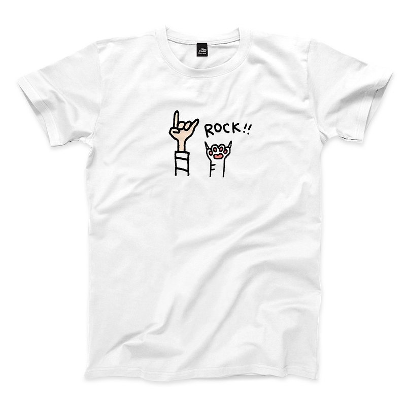 Cat Rock-White-Unisex T-shirt - เสื้อยืดผู้ชาย - ผ้าฝ้าย/ผ้าลินิน ขาว