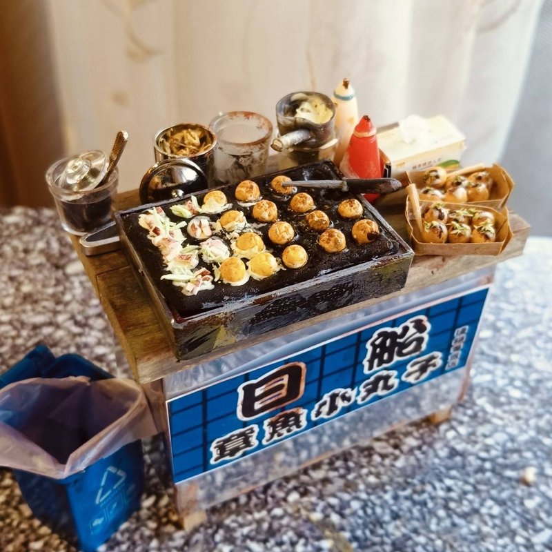 章魚燒 攤車 日式 夜市 點心 小吃 台式 袖珍 手作 迷你 食玩 - 擺飾/家飾品 - 黏土 