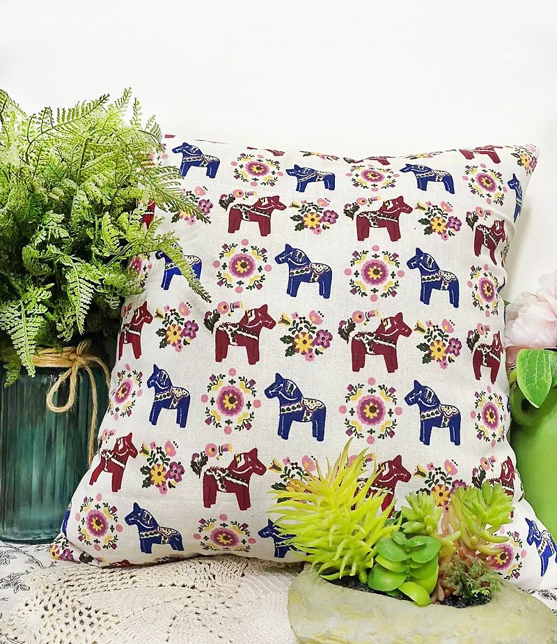 Nordic Style Cute Pony Flower Pattern Pillow Pillow Pillow Cushion Pillowcase - Pillows & Cushions - Cotton & Hemp 