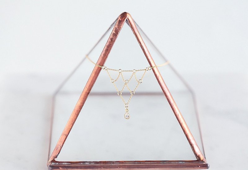 [14KGF] Choker Necklace, 14KGF Chain Triangle - สร้อยคอ - แก้ว สีทอง