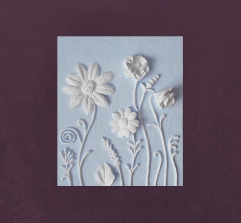 Panels gypsum 3d flower wall art Sculptural pastel sky blue bas-relief Panno - Wall Décor - Other Materials Blue