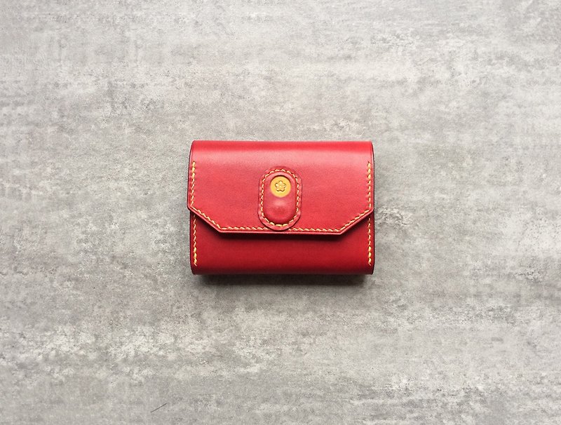 Red handmade leather wallet / business card holder / coin purse free lettering - Coin Purses - Genuine Leather Red