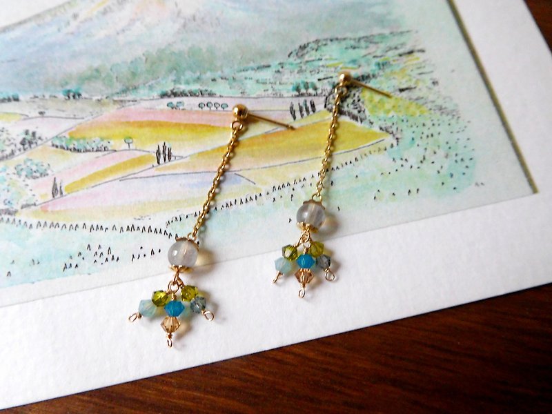 14K gold labradorite colored Swarovski crystal earrings can be changed - Earrings & Clip-ons - Other Metals Gray