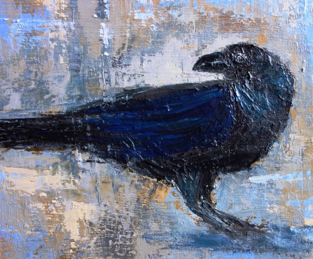 油絵・絵画・原画・カラス・アート・鳥・ファンタジー・絵・羽