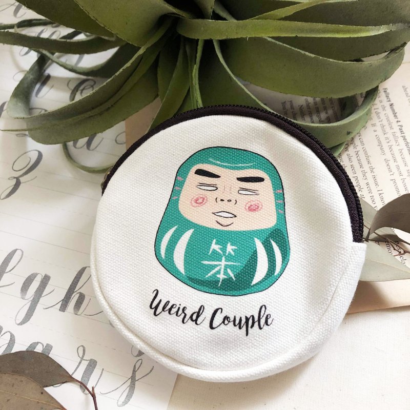 A green Dharma dumb double-sided pattern coin purse - Coin Purses - Cotton & Hemp Multicolor