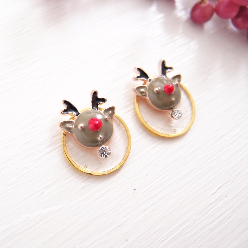 Christmas x elk - no pain U-shaped ear clip stainless steel ear pin silicone ear - ต่างหู - โลหะ สีเทา