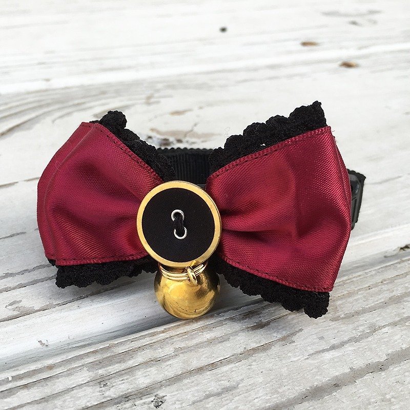 Dog collar collar burgundy black border - Collars & Leashes - Cotton & Hemp Red