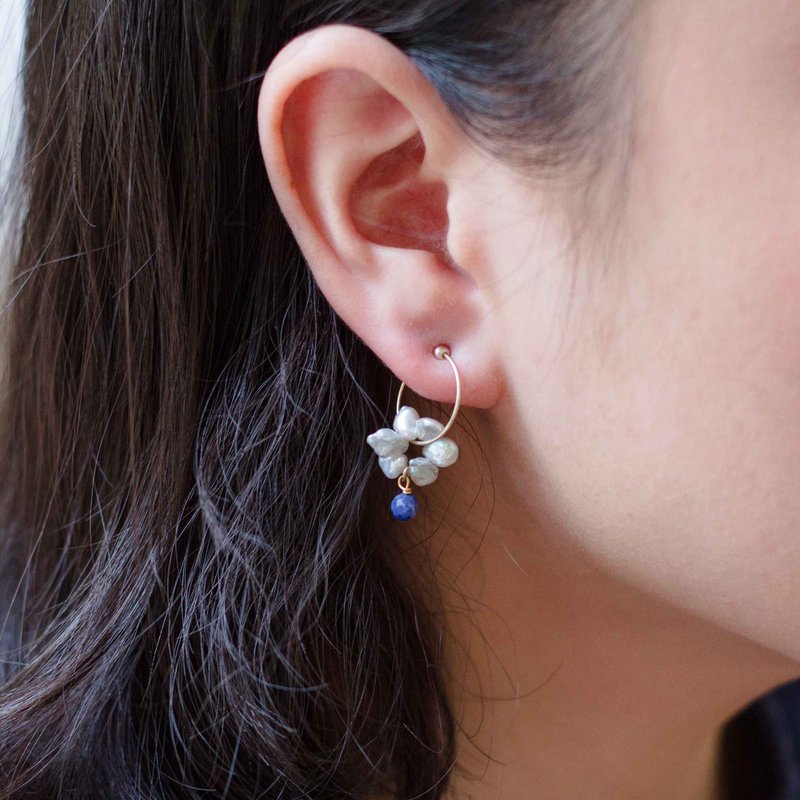 【絕版優惠8折】搖擺花簇Keshi 海水珍珠 蘇打石單耳夾/耳窩/ - 耳環/耳夾/耳骨夾 - 珍珠 金色