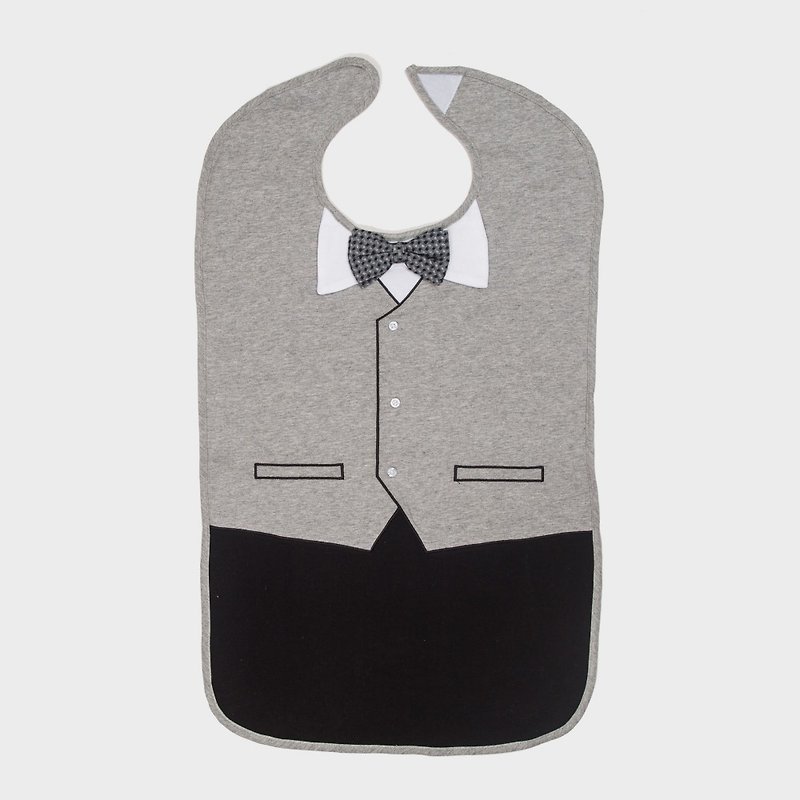 American Frenchie MC grey tuxedo adult waterproof bib gift box - ผ้ากันเปื้อน - ผ้าฝ้าย/ผ้าลินิน สีเทา