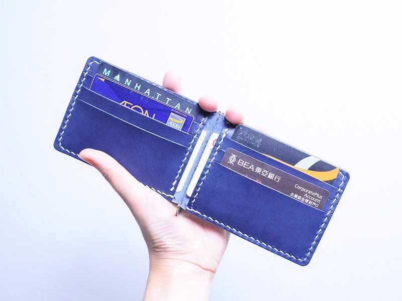 6-inch banknote clip - well-stitched leather material foreskin clip Italian leather vegetable tanned leather DIY - Leather Goods - Genuine Leather Blue