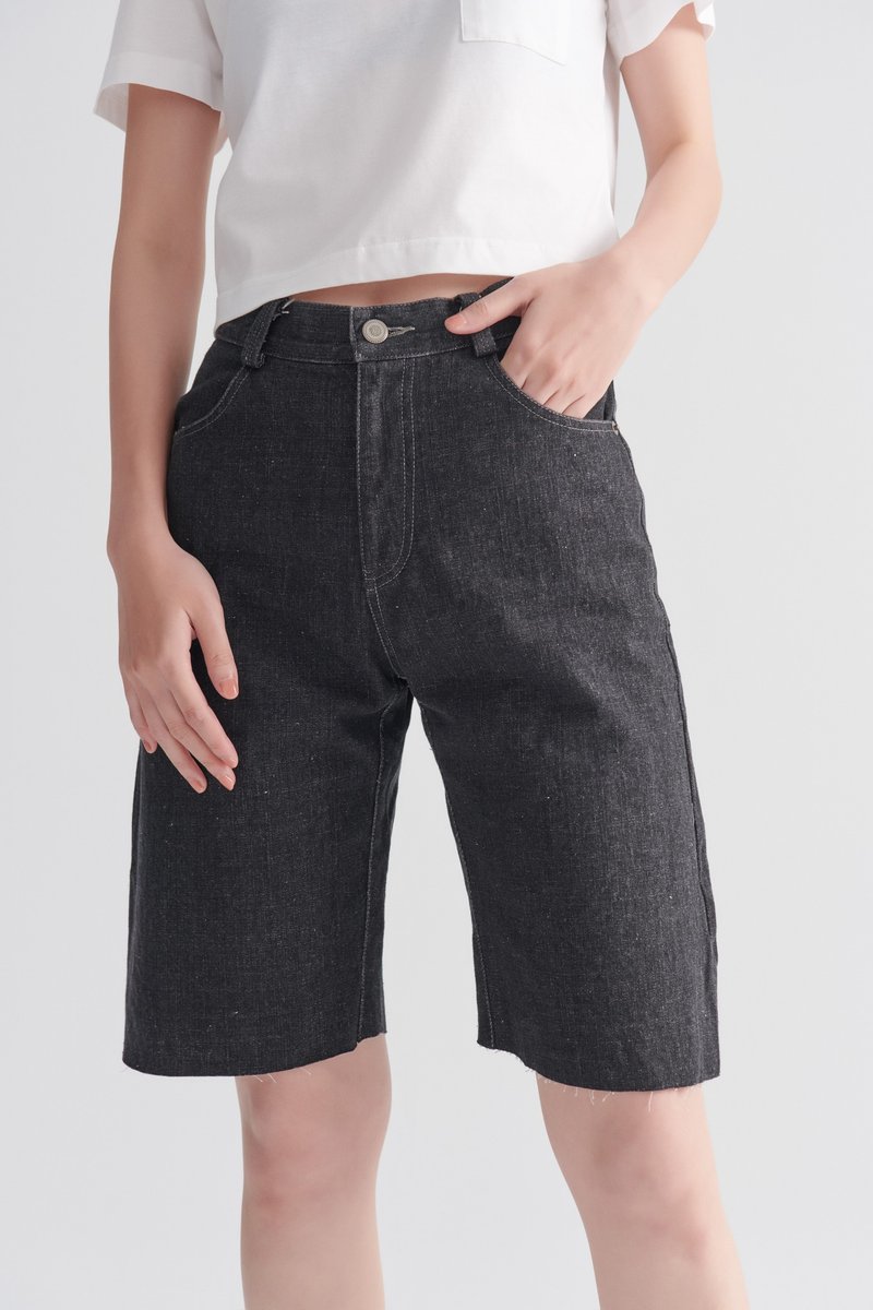 Shan Yong black denim high waist slim straight shorts - Women's Shorts - Cotton & Hemp 