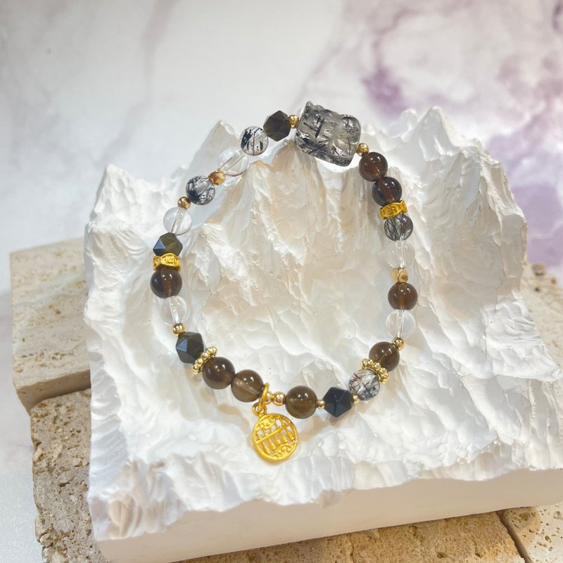 Winter night zither sound crystal bracelet Pixiu black hair crystal tea crystal white crystal to prevent villains from evil and attract money - สร้อยข้อมือ - คริสตัล หลากหลายสี